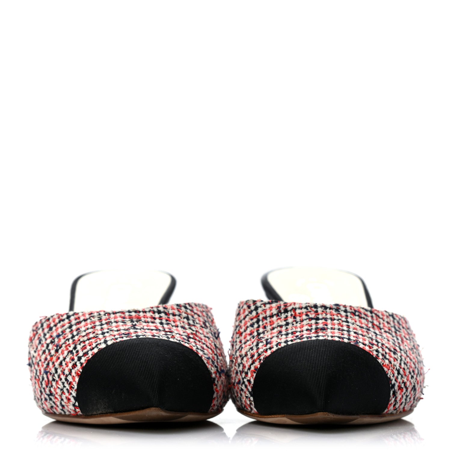 Chanel Tweed Grosgrain Pearl Cap Toe Mules 37 Black Red 2 of 9