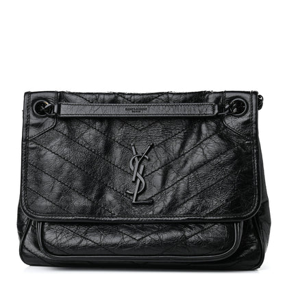 Saint Laurent Crinkled Calfskin Matelasse Monogram Medium Niki Chain Satchel Black 1 of 10
