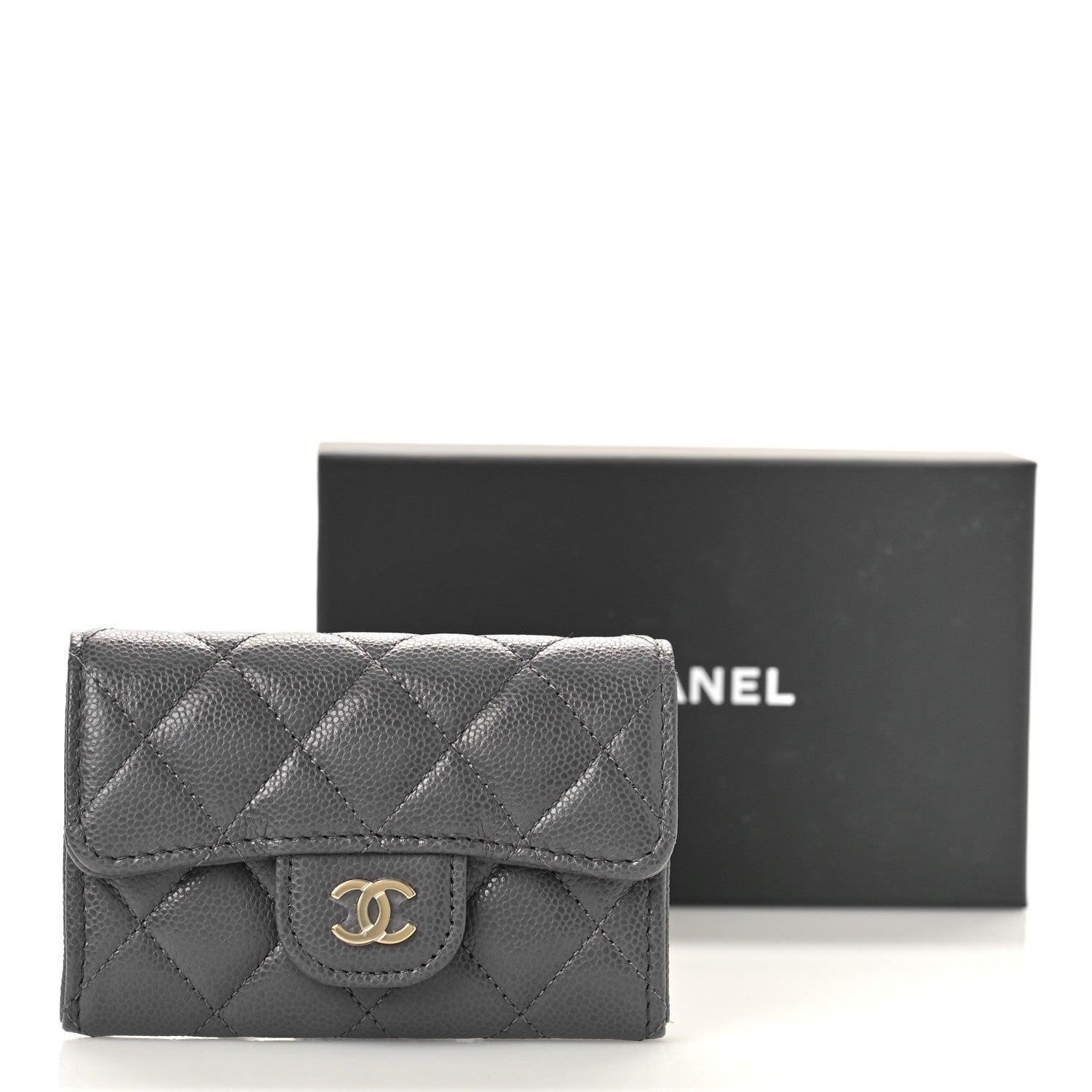 Chanel Caviar Quilted Flap Card Holder Wallet Dark Grey 10 of 10