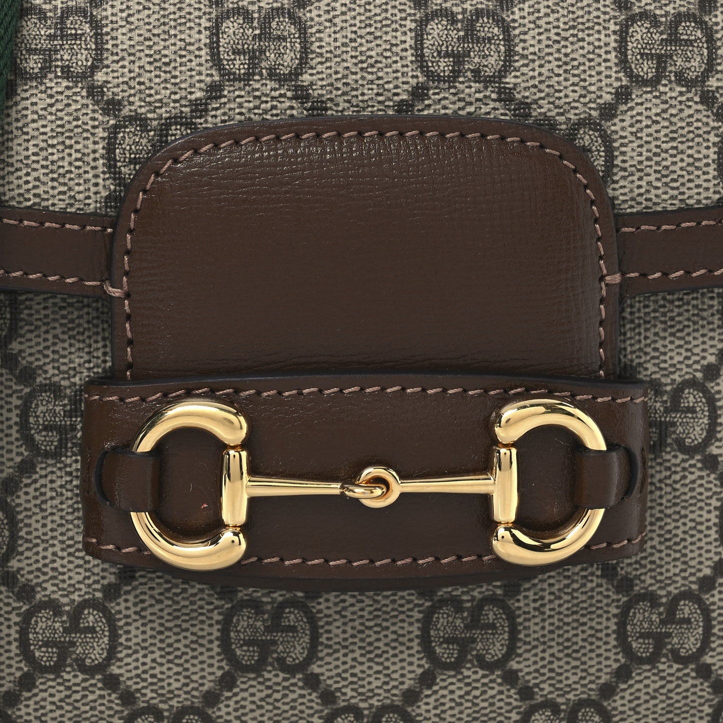 GG Supreme Monogram Web Mini Horsebit 1955 Shoulder Bag Beige Brown Sugar