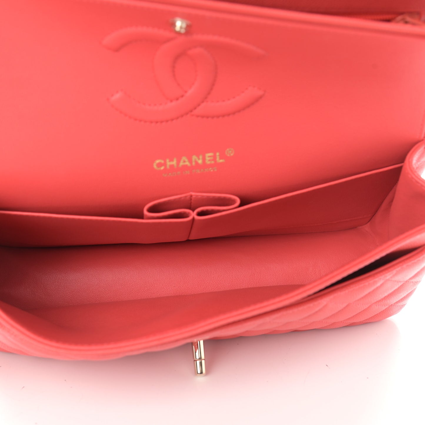 Caviar Quilted Medium Double Flap Red