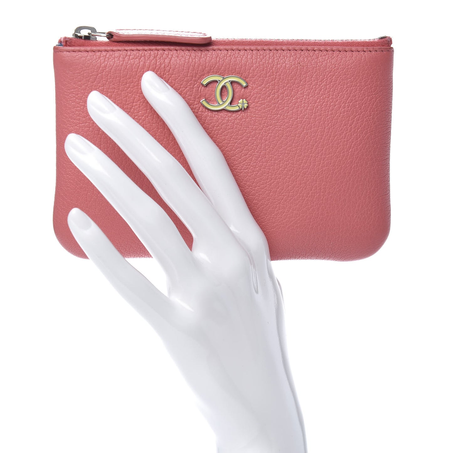 Goatskin Small CC Clover Cosmetic Case Pink