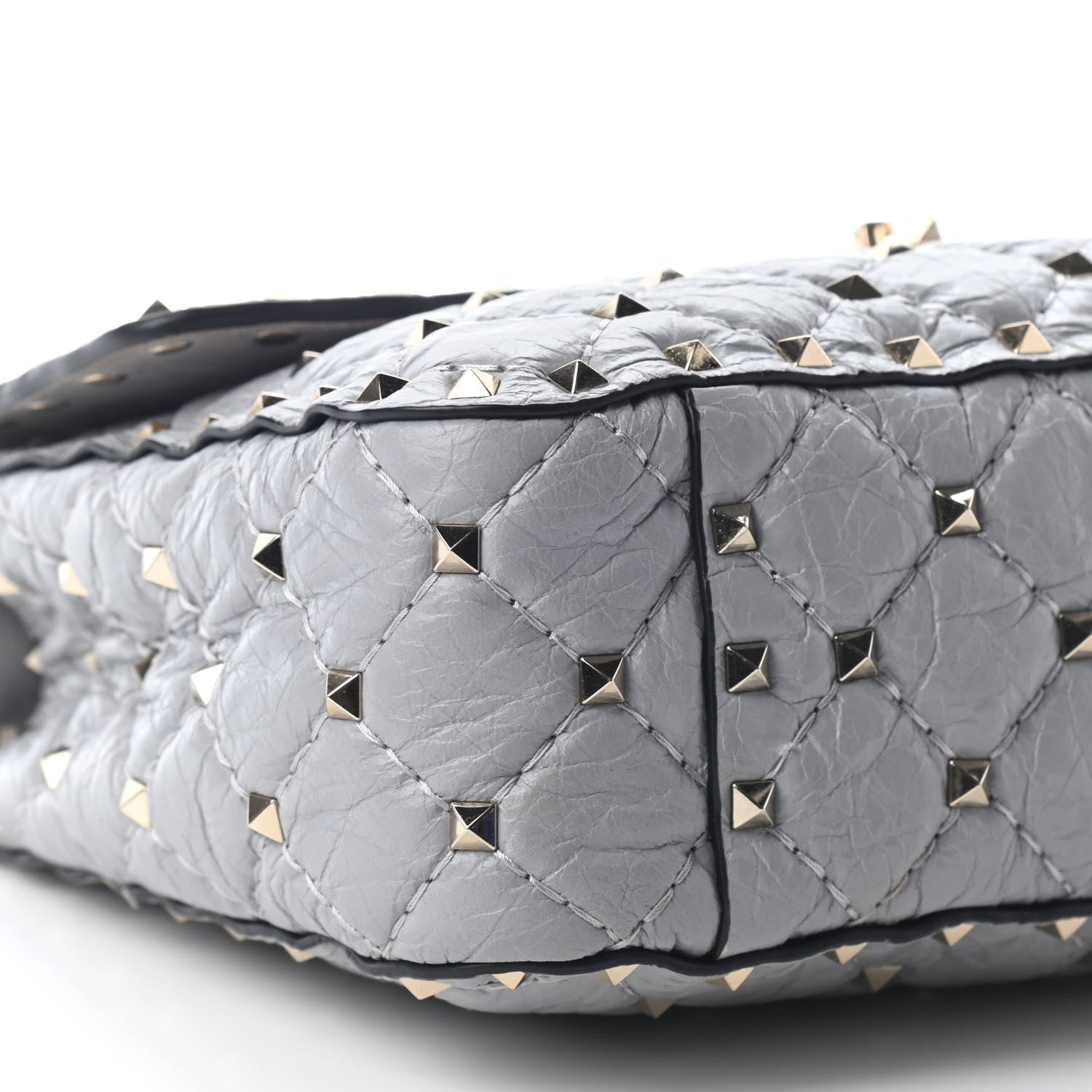 Valentino Garavani Craquele Nappa Medium Rockstud Spike Shoulder Bag Pastel Grey 8 of 9