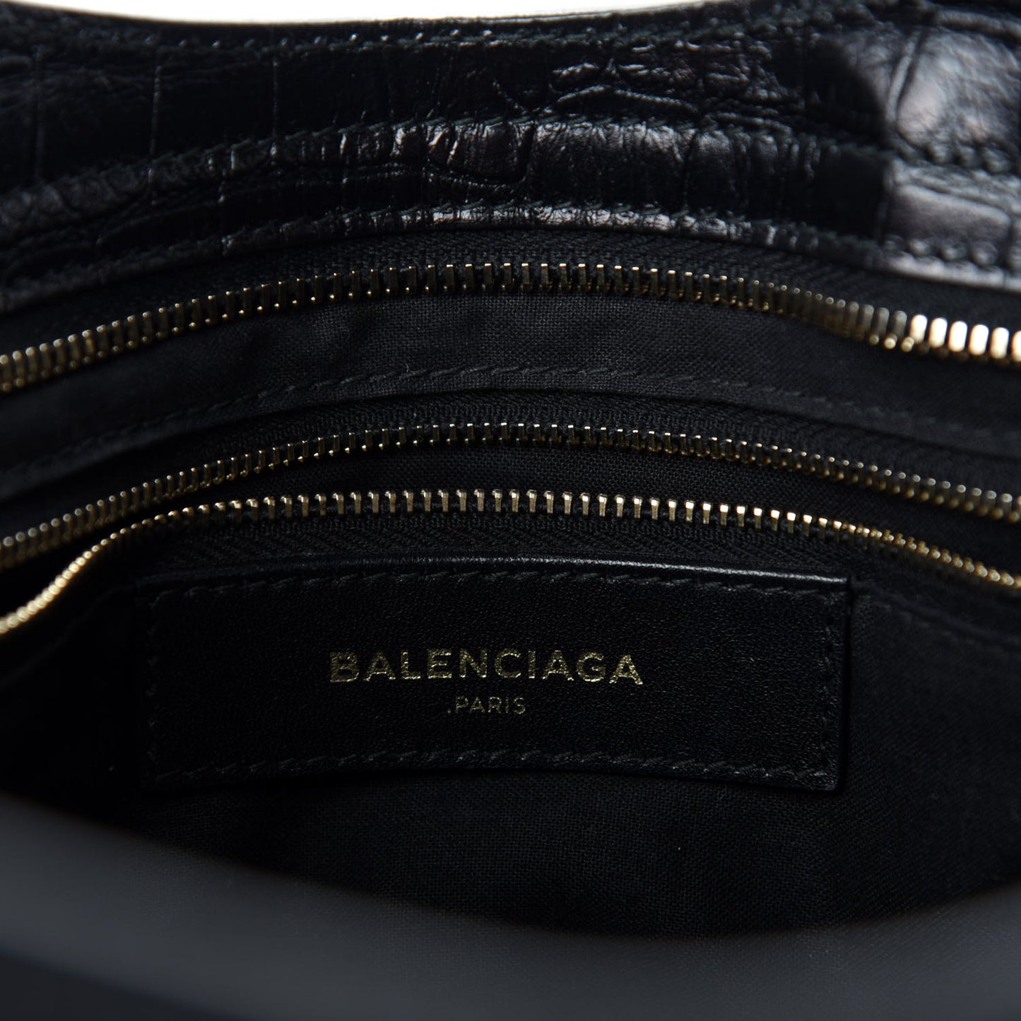 Calfskin Crocodile Embossed Giant 12 Gold Hardware City Black
