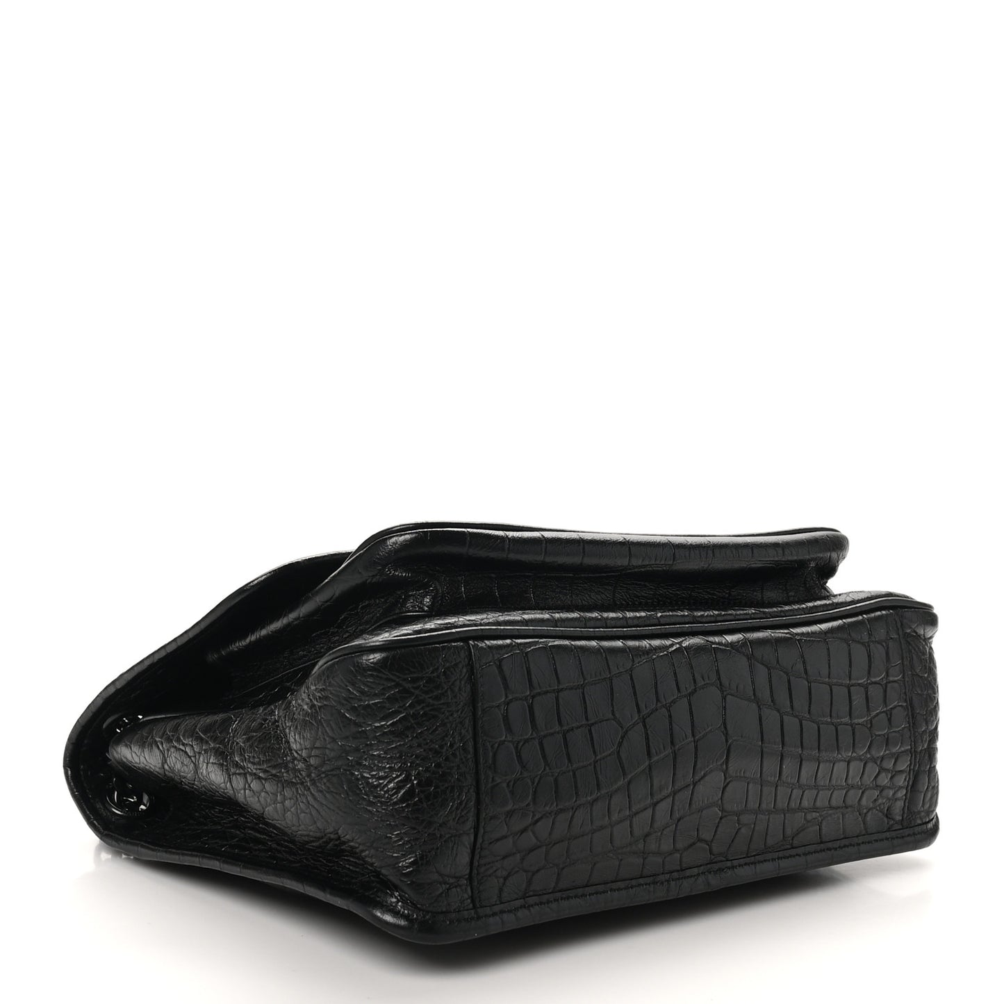 Crocodile Embossed Lambskin Monogram Medium Niki Chain Satchel Black