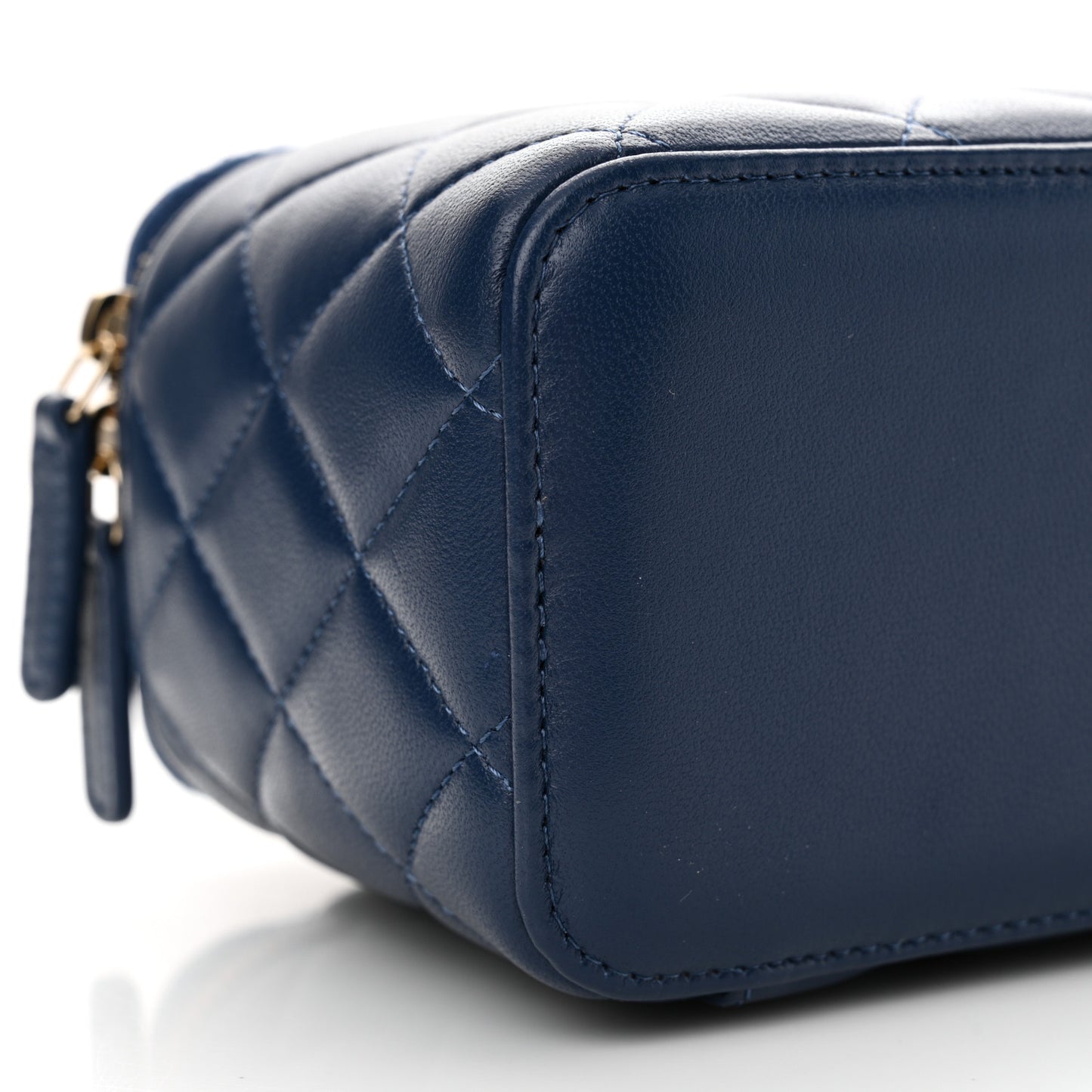 Lambskin Quilted Small Top Handle Vanity Case With Chain Dark Blue