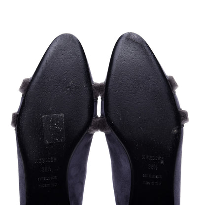 Hermes Suede Goatskin Fur Roxane Mules 38.5 11 of 13
