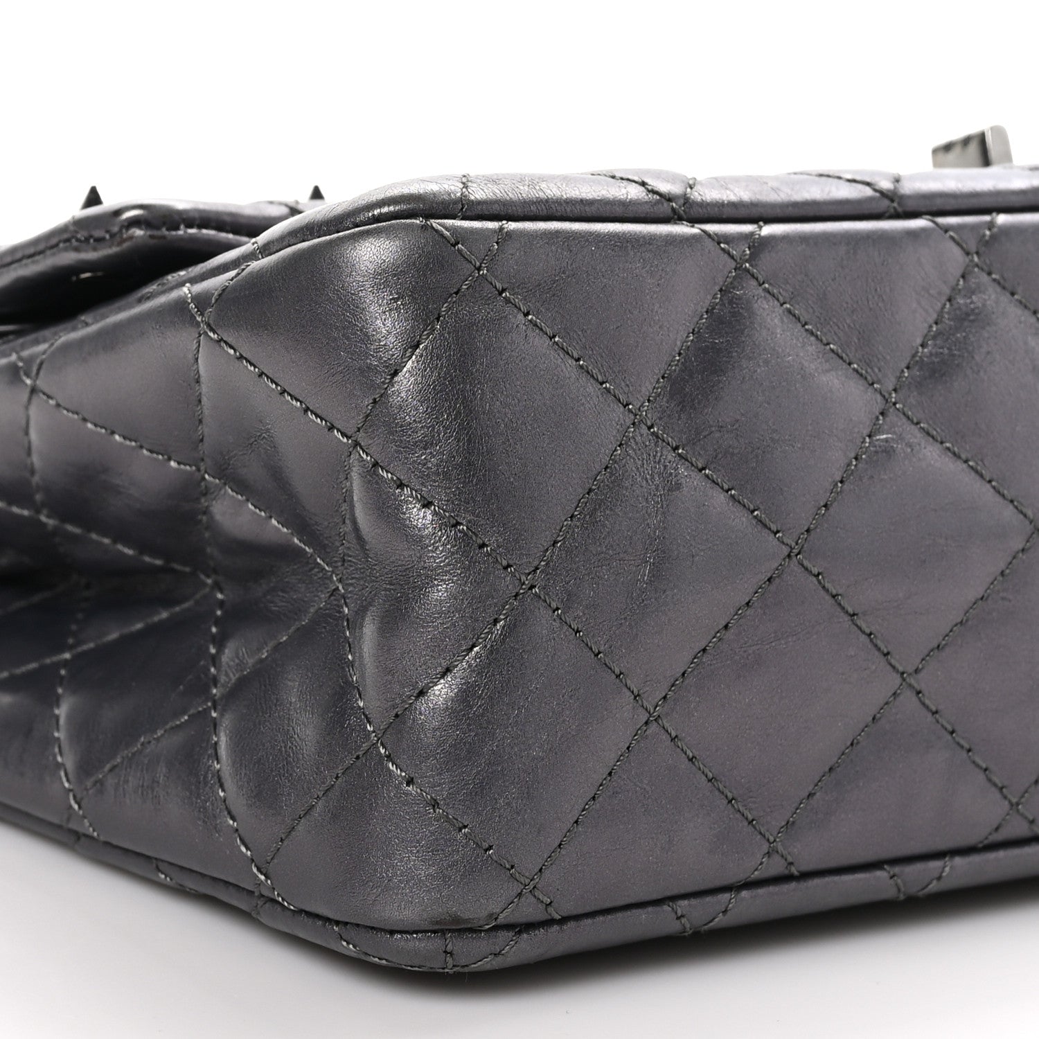 Chanel Metallic Aged Calfskin Quilted Studded 2.55 Reissue 226 Flap Dark Silver 8 of 9