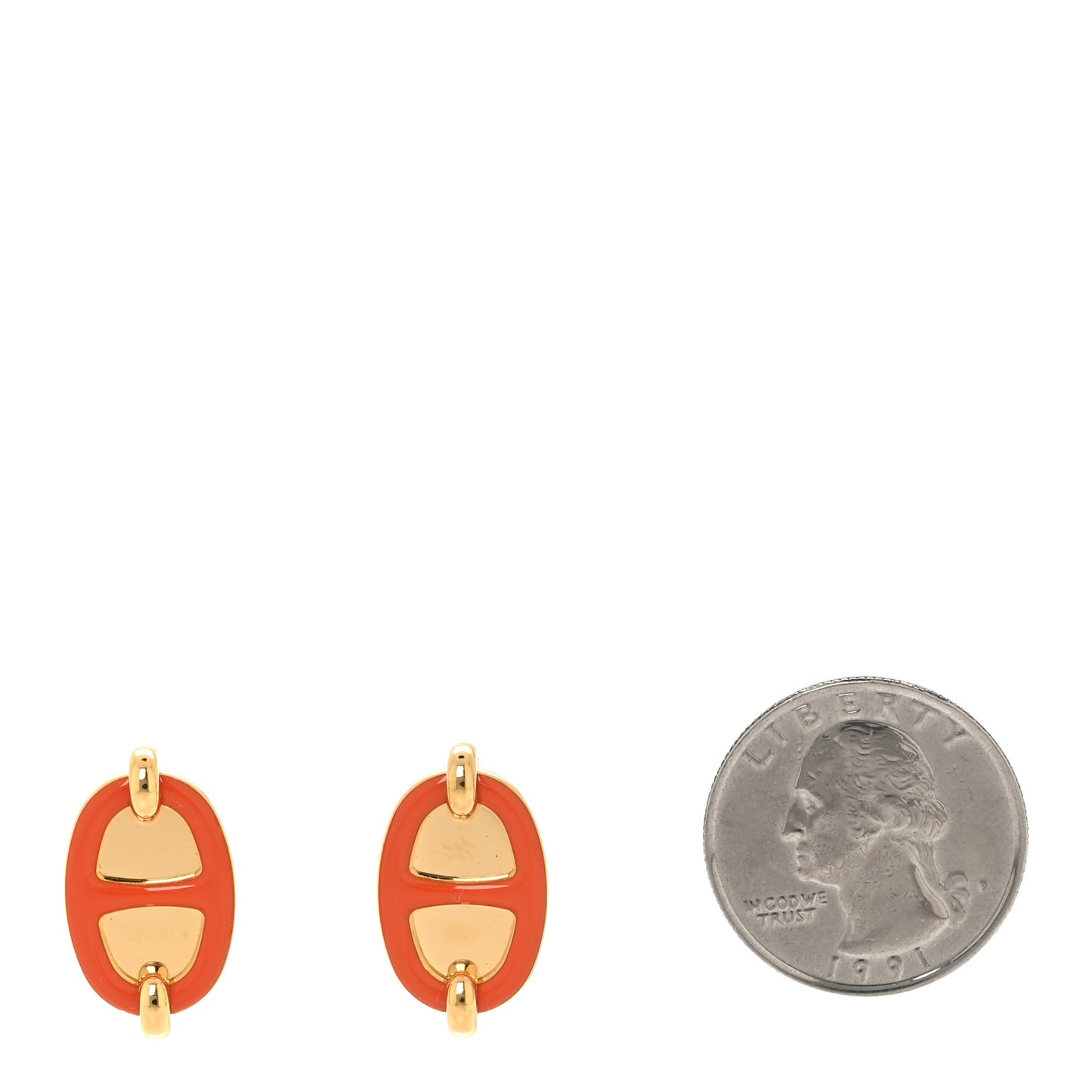 Metal Enamel Mini Maillon Earrings Orange Passion