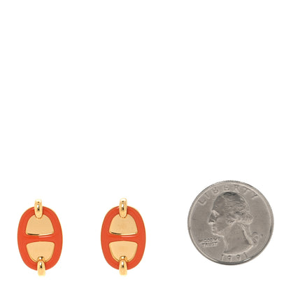 Hermes Metal Enamel Mini Maillon Earrings Orange Passion 2 of 5