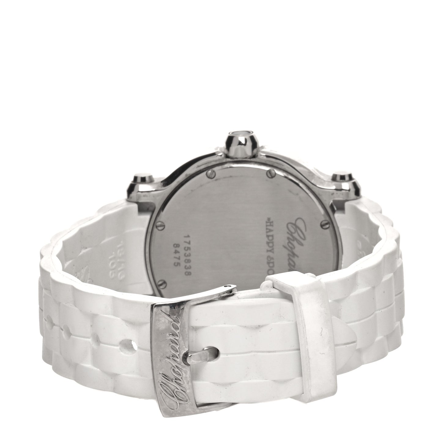 Stainless Steel Rubber 5 Diamond 36mm Happy Sport Guilloche Quartz Watch White