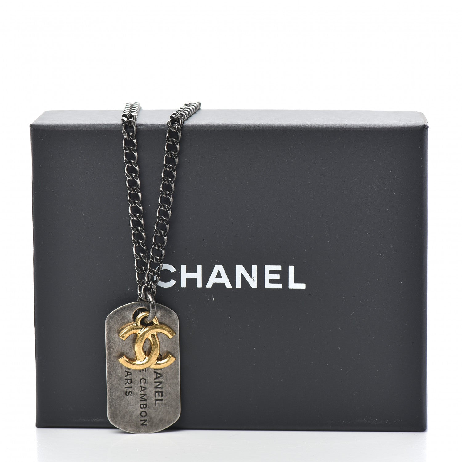 Chanel Ruthenium ID Dog Tag Charm Necklace Silver Gold 6 of 6