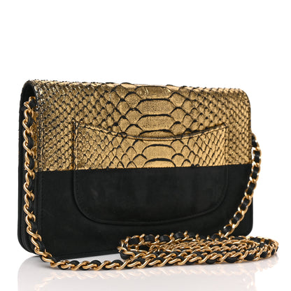 Chanel Snakeskin Iridescent Calfskin Wallet On Chain WOC Gold Black 3 of 8