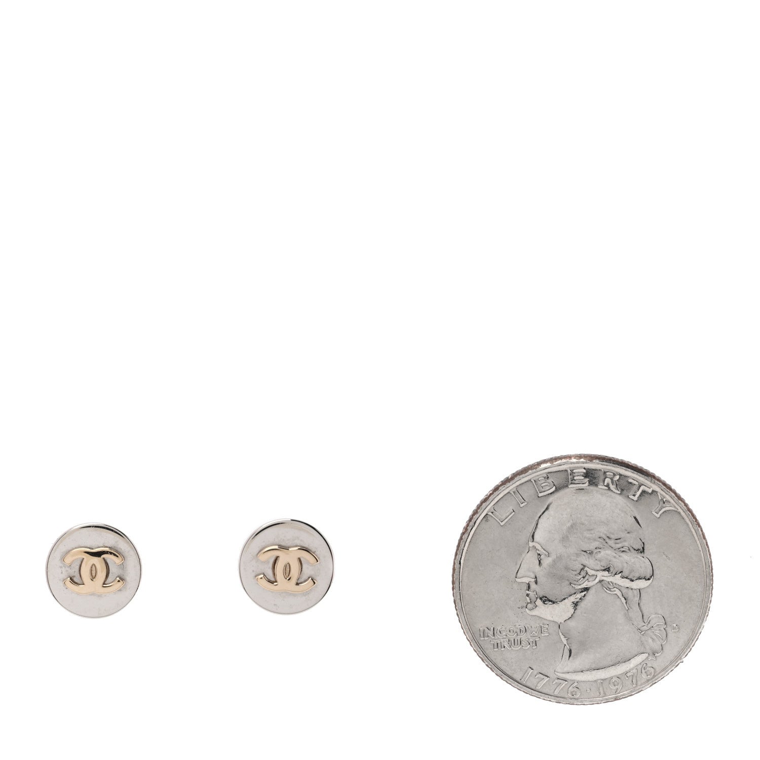 Chanel Metal CC Logo Round Earrings Gold Silver 2 of 5