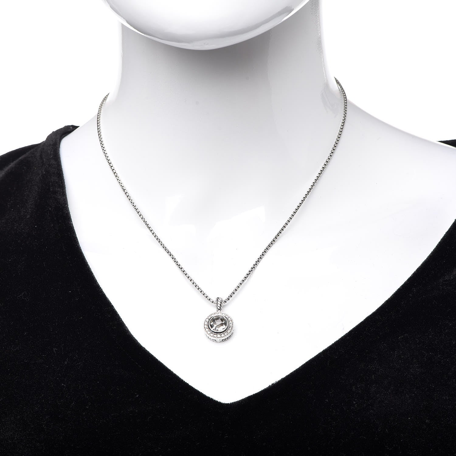 David Yurman Sterling Silver Diamond Prasiolite 8mm Petite Cerise Pendant Necklace 2 of 6