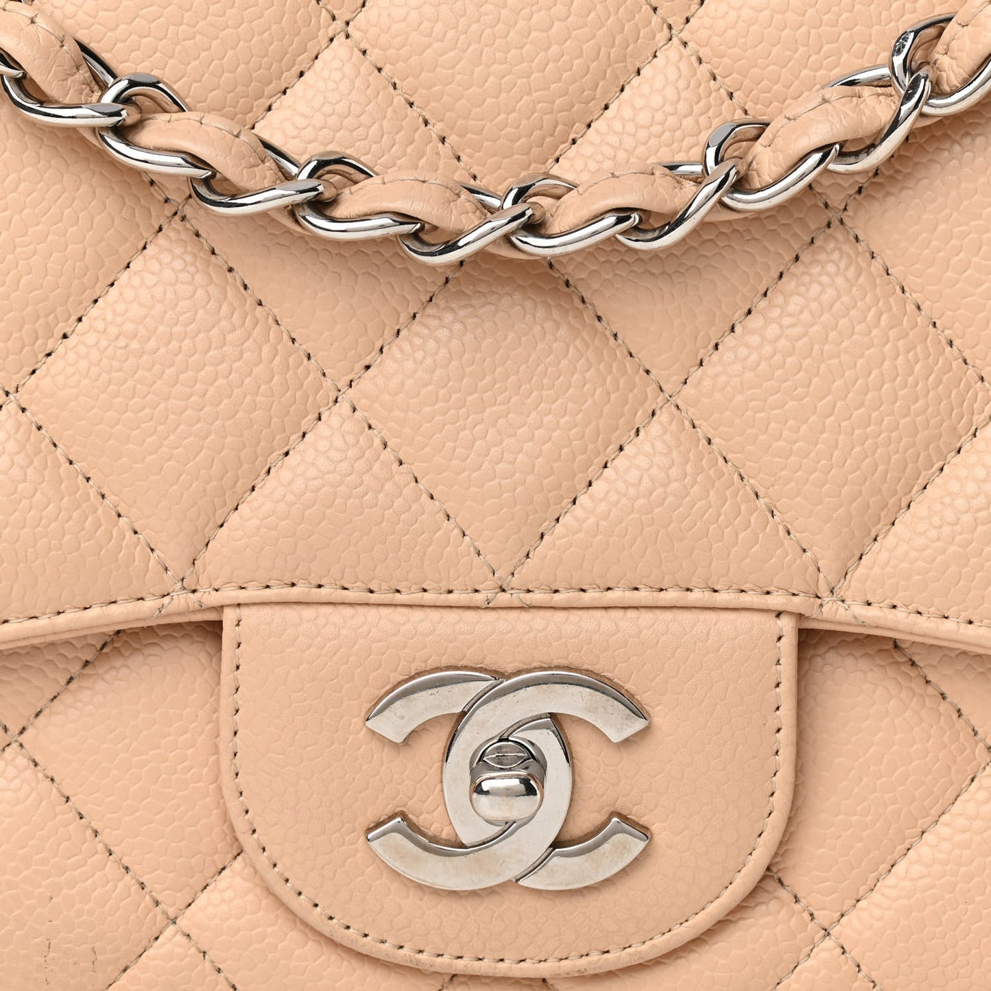 Caviar Quilted Jumbo Single Flap Beige