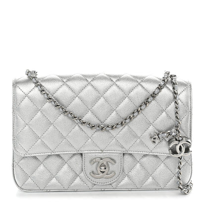 Chanel Metallic Caviar Quilted Medium CC Slide Flap Silver 1 of 11
