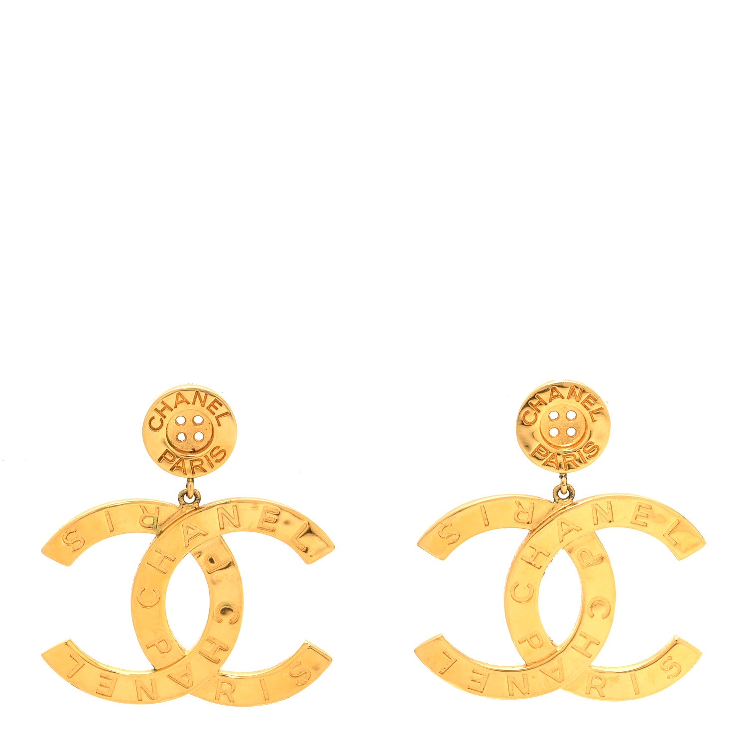 Chanel Metal Large Paris Button Earrings Gold 1 of 5