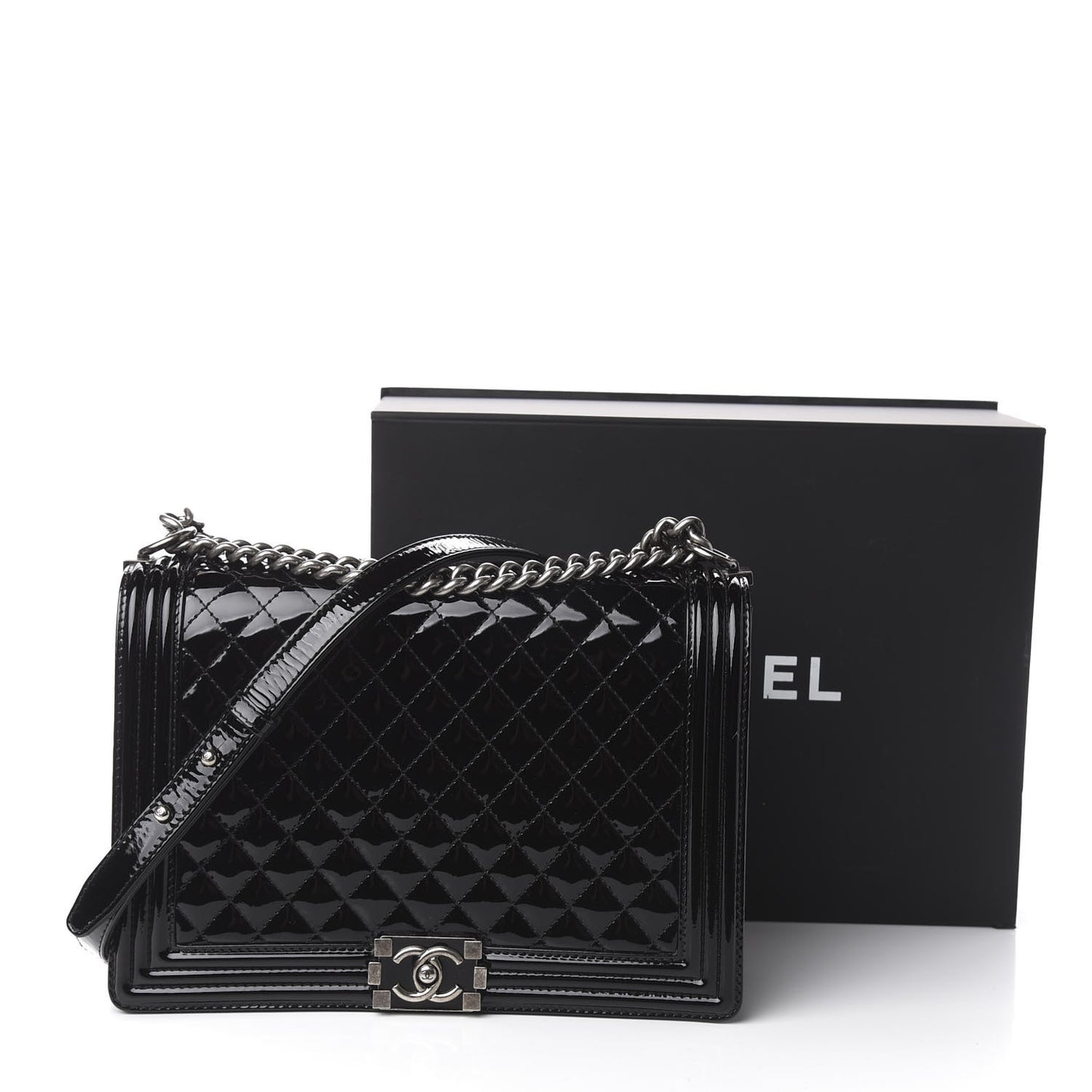 Patent Quilted Large Boy Flap Black