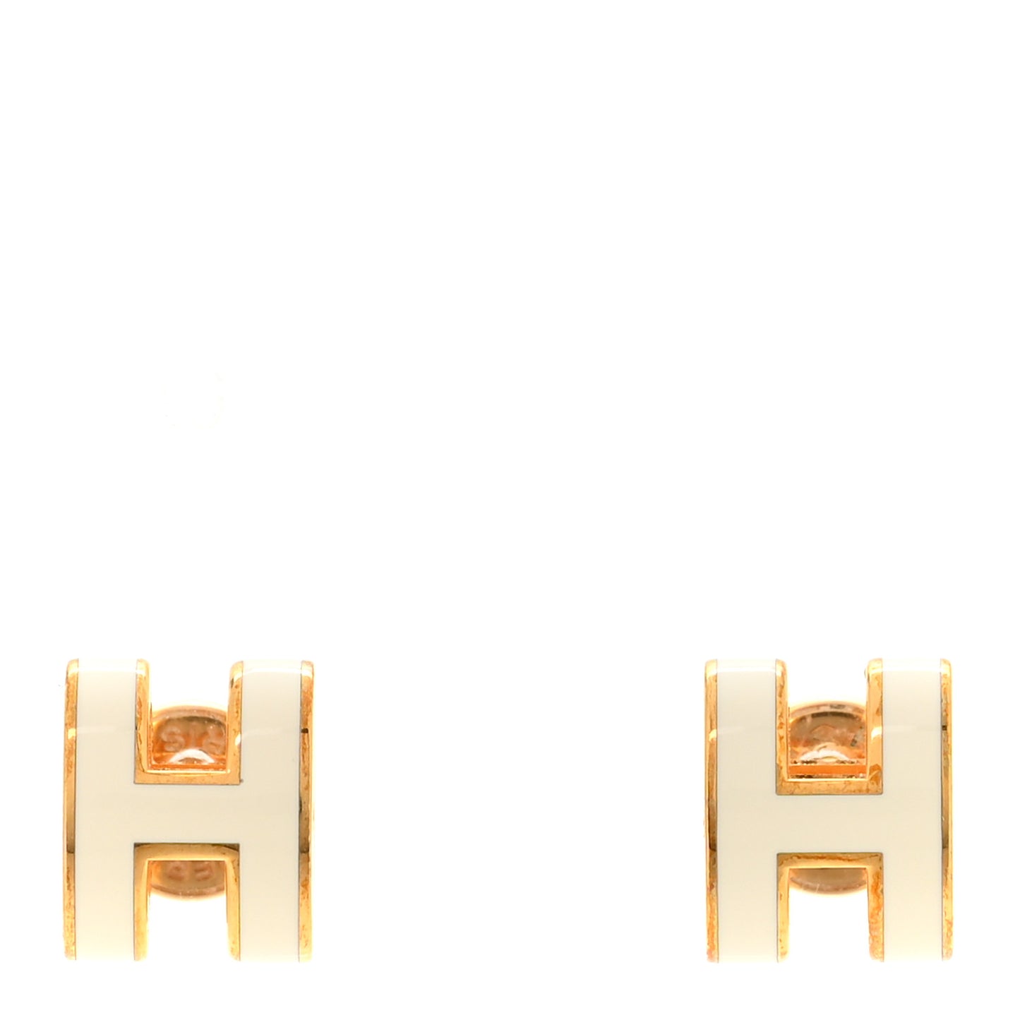 Gold Lacquered Mini Pop H Earrings White