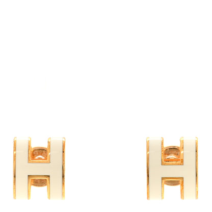 Hermes Gold Lacquered Mini Pop H Earrings White 1 of 5