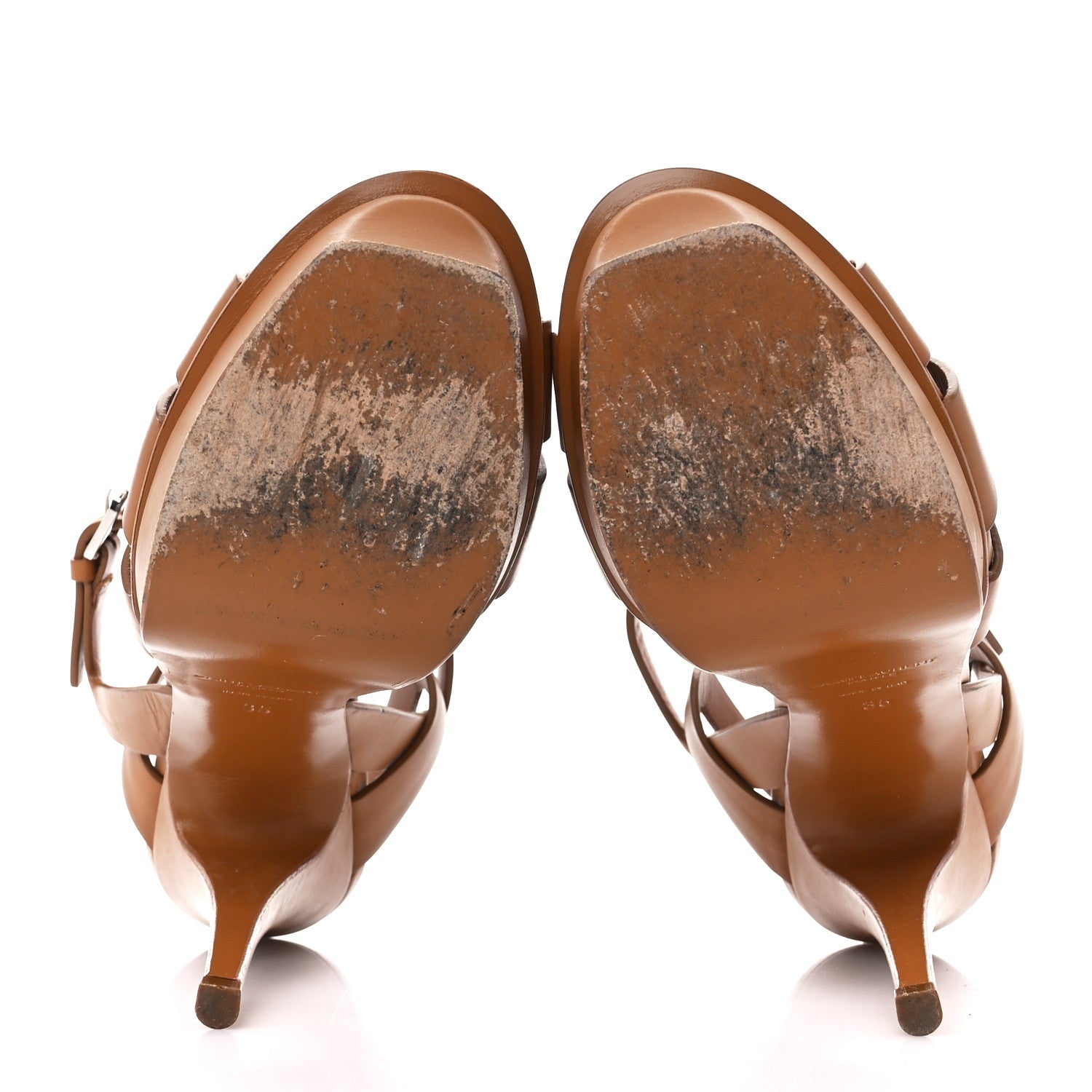 Saint Laurent Calfskin Tribute 105 Platform Sandals 35 Caramel 5 of 8