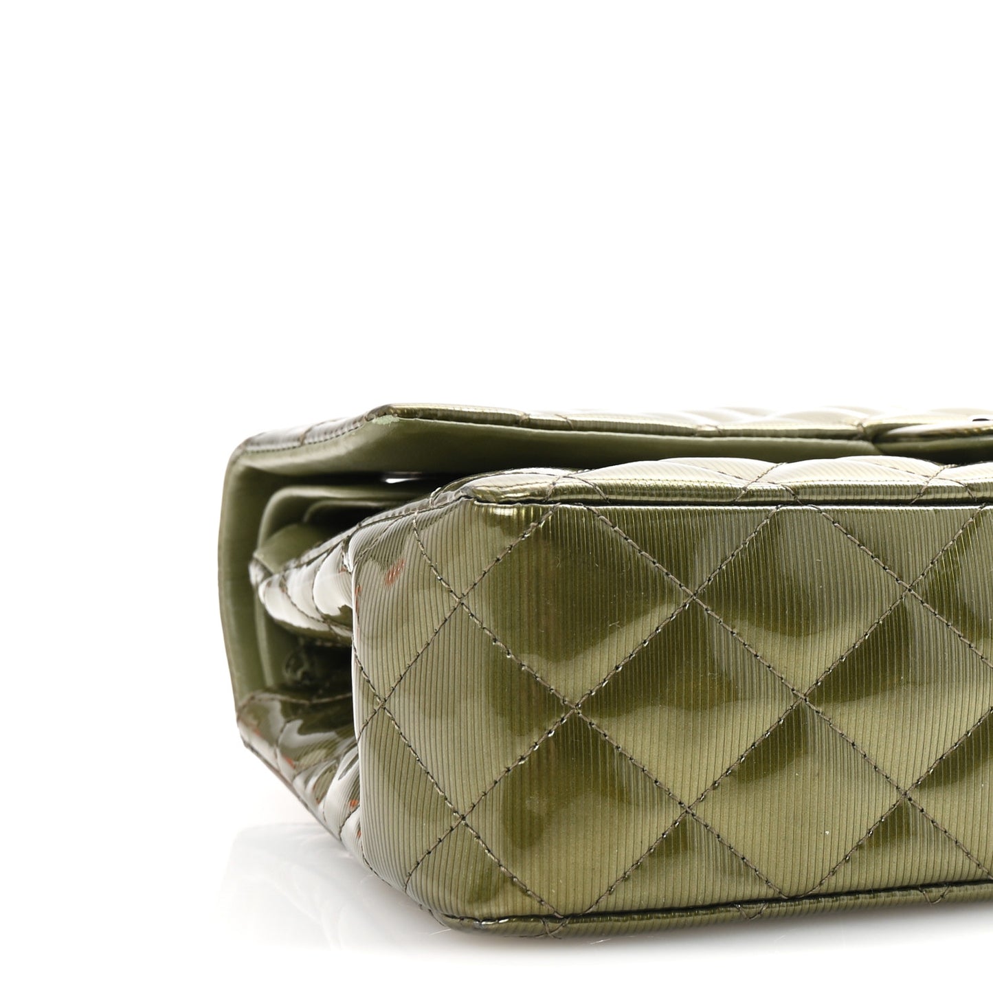 Striated Patent Quilted Medium Double Flap Green