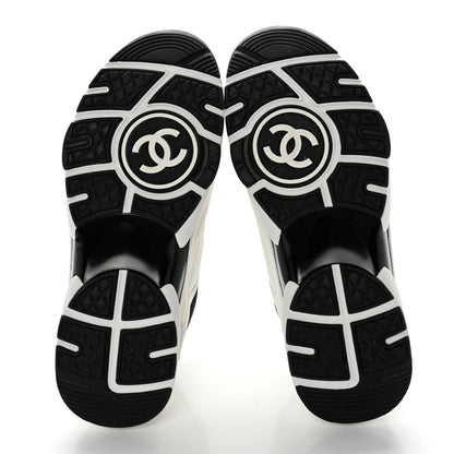 Chanel Mesh Suede Calfskin Grained Calfskin Womens CC Sneakers 38 White Black 5 of 12