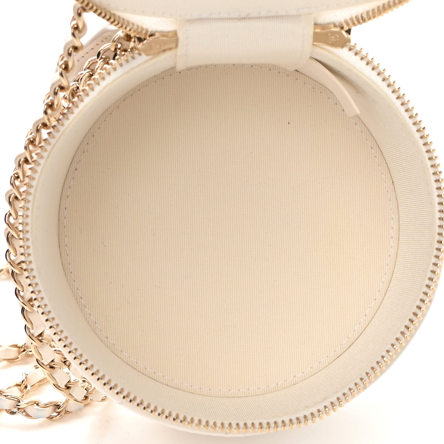 Lambskin Quilted Round Small Vanity Case With Chain White Black