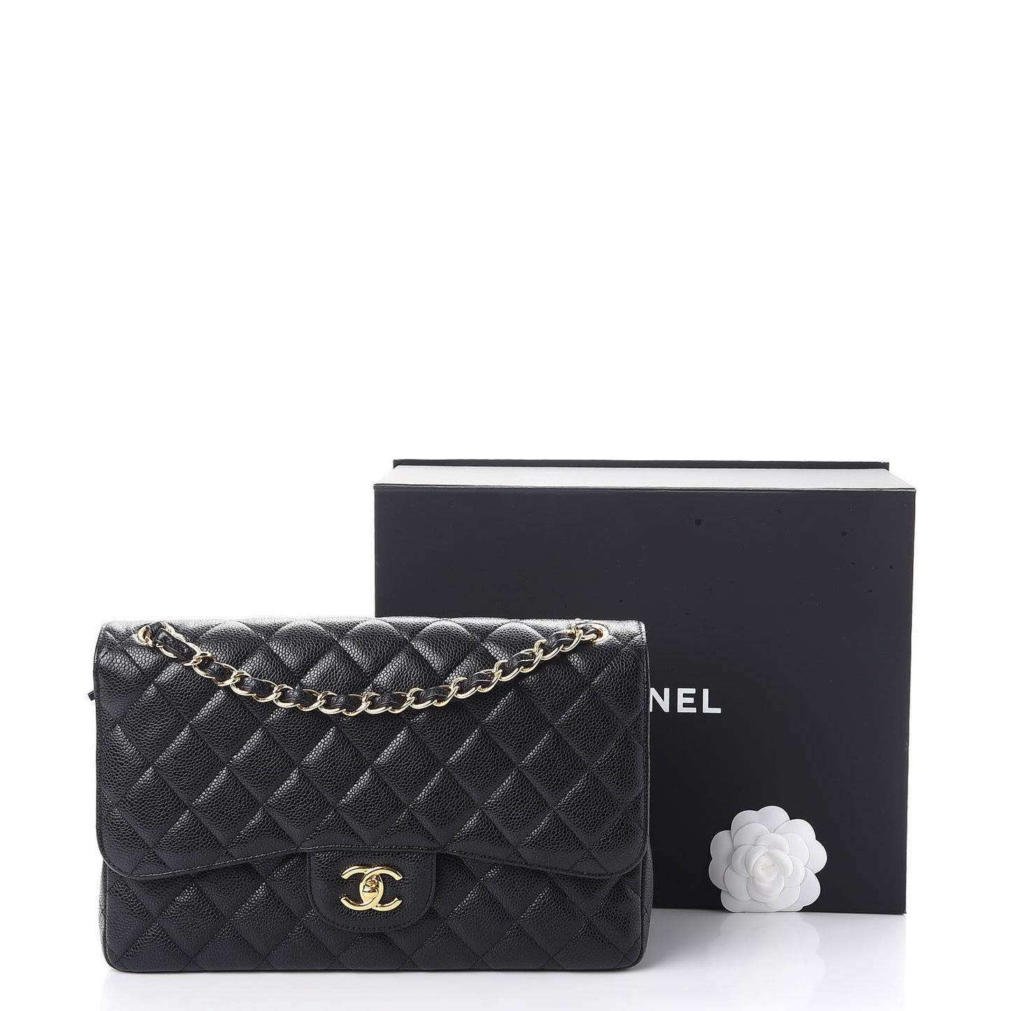 Caviar Quilted Jumbo Double Flap Black