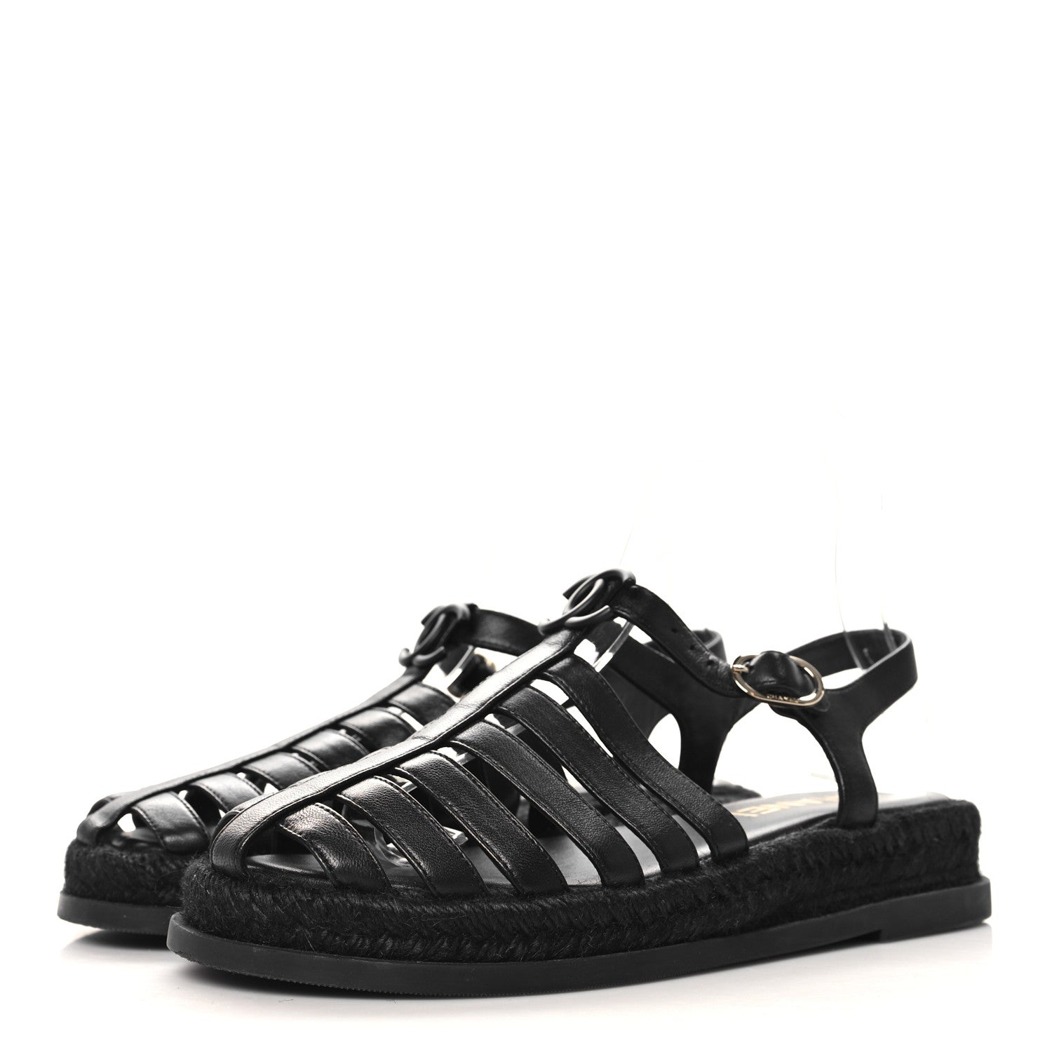 Chanel Lambskin Espadrille Sandals 37 Black 4 of 8