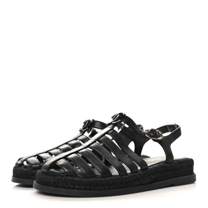 Chanel Lambskin Espadrille Sandals 37 Black 4 of 8