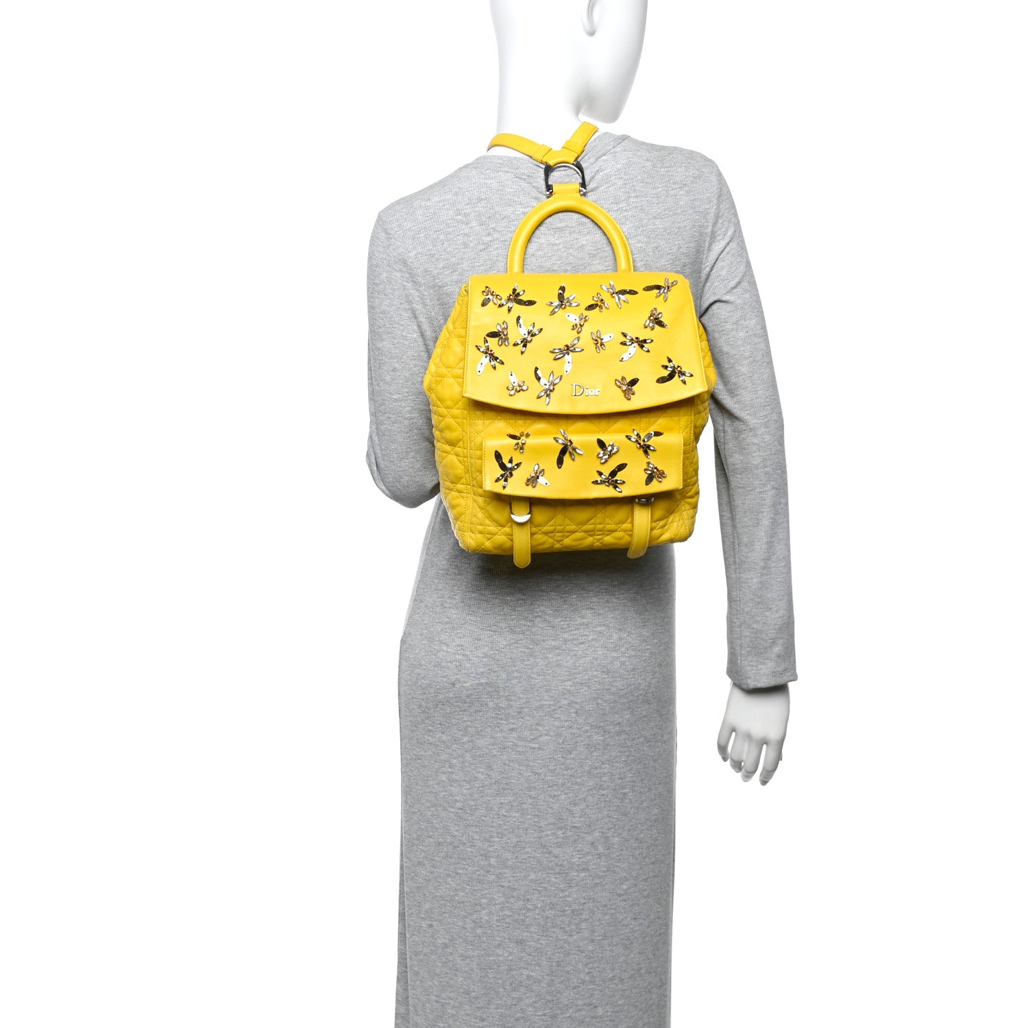 Christian Dior Lambskin Cannage Embroidered Stardust Backpack Yellow 2 of 17