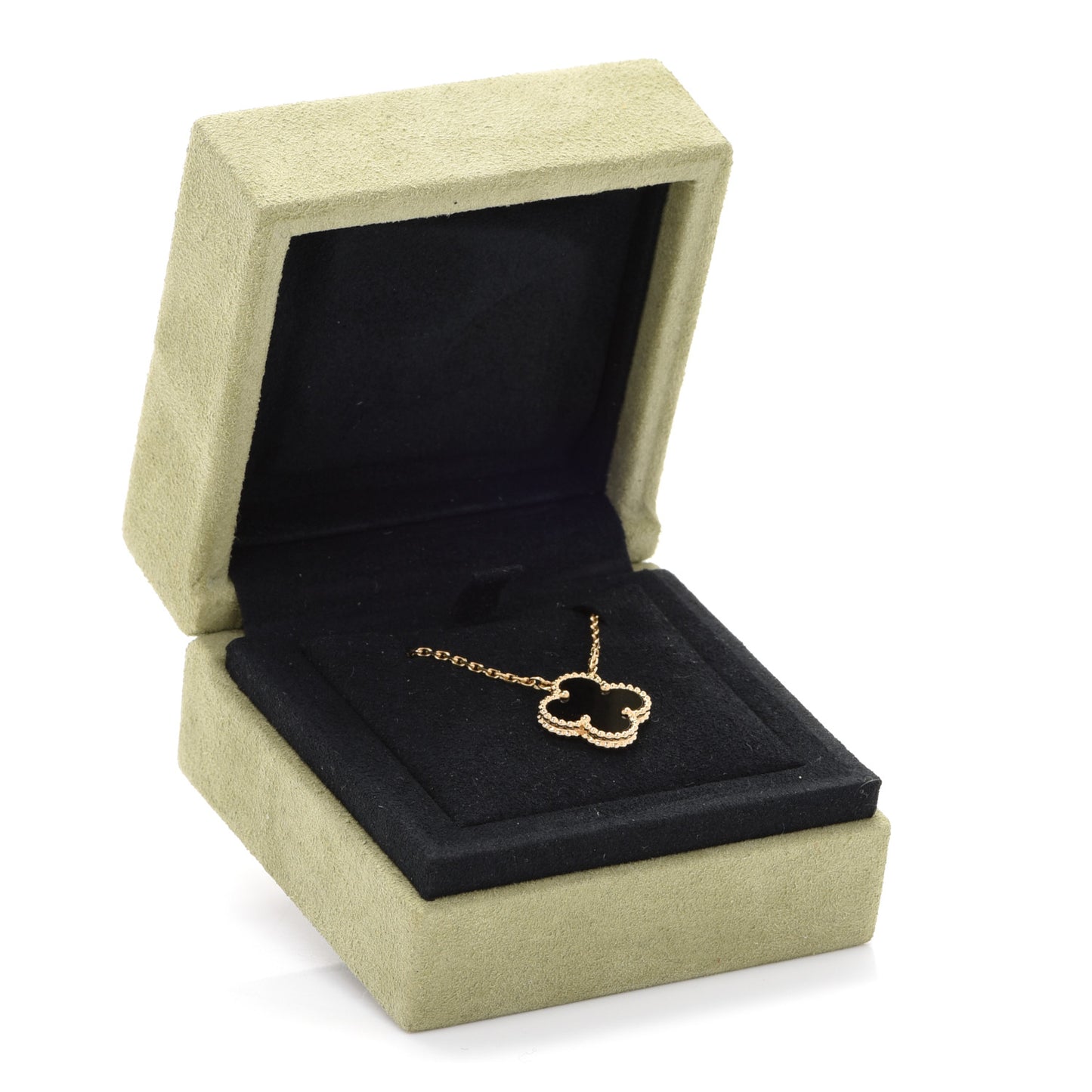 18K Yellow Gold Black Onyx Vintage Alhambra Pendant Necklace