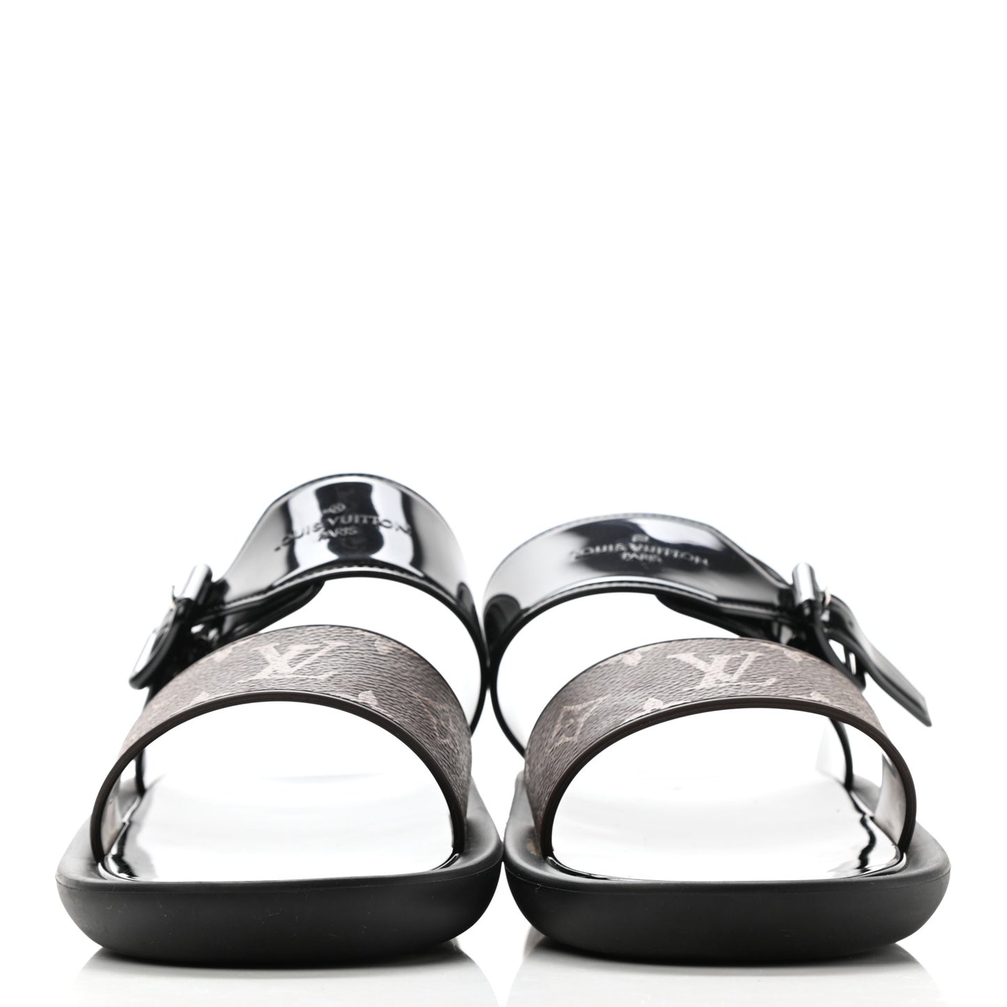 Monogram Sunbath Flat Mule Sandals 40 Black