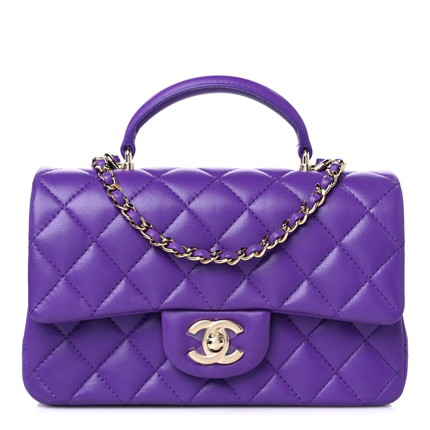 Chanel Lambskin Quilted Mini Top Handle Rectangular Flap Dark Purple 1 of 11