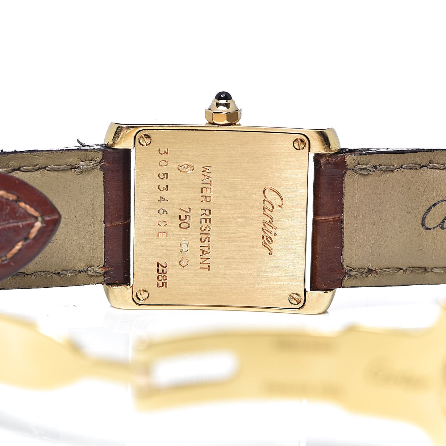 18K Yellow Gold Alligator 20mm Tank Francaise Quartz Watch Brown