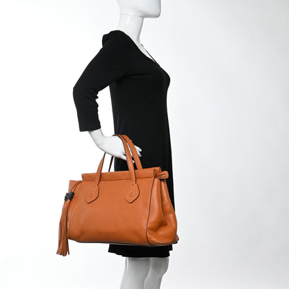 Gucci Pebbled Calfskin Large Lady Tassel Top Handle Bag Orange 2 of 22