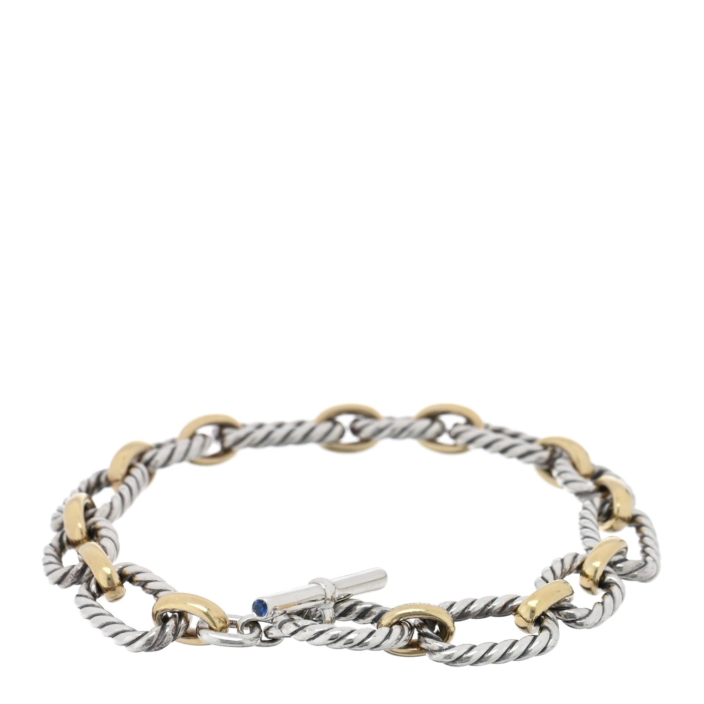Sterling Silver 18K Yellow Gold Blue Sapphire 9.5mm Cushion Link Bracelet