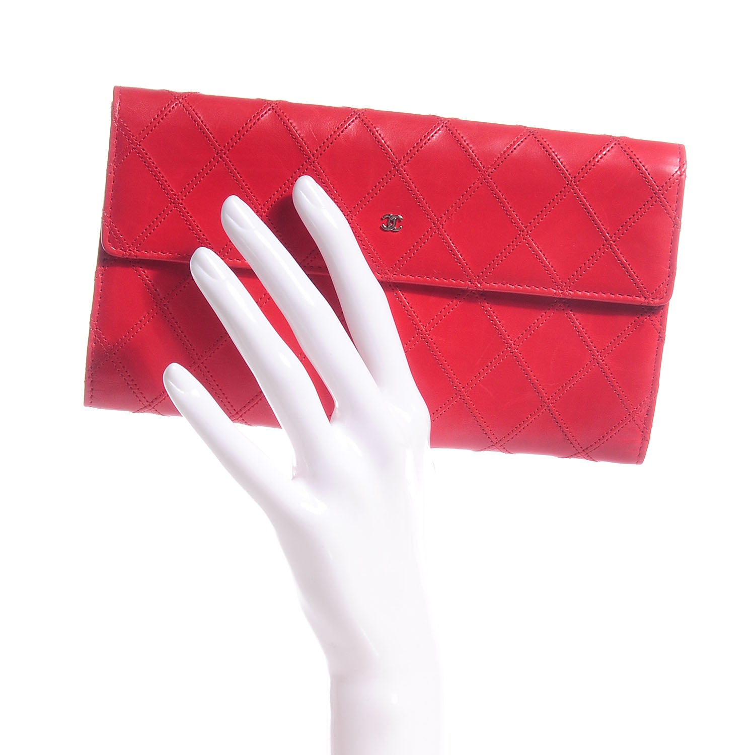 Chanel Lambskin Diamond Stitched Long Flap Wallet Red 2 of 10
