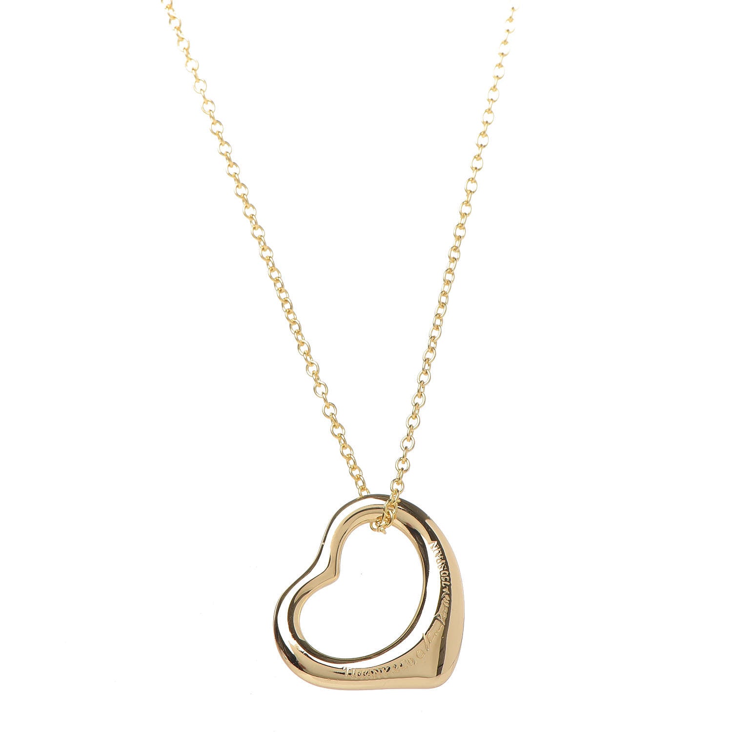 Tiffany 18K Yellow Gold 16mm Elsa Peretti Open Heart Pendant Necklace 4 of 7
