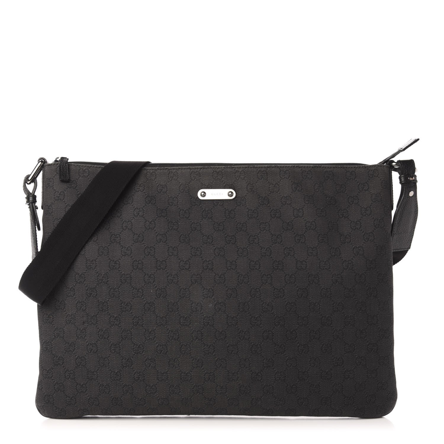 Gucci Denim Monogram Flat Messenger Bag Black 1 of 11