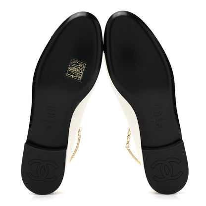 Chanel Lambskin Patent Calfskin Cap Toe Ankle Chain Ballerina Flats 36 White Black 5 of 9
