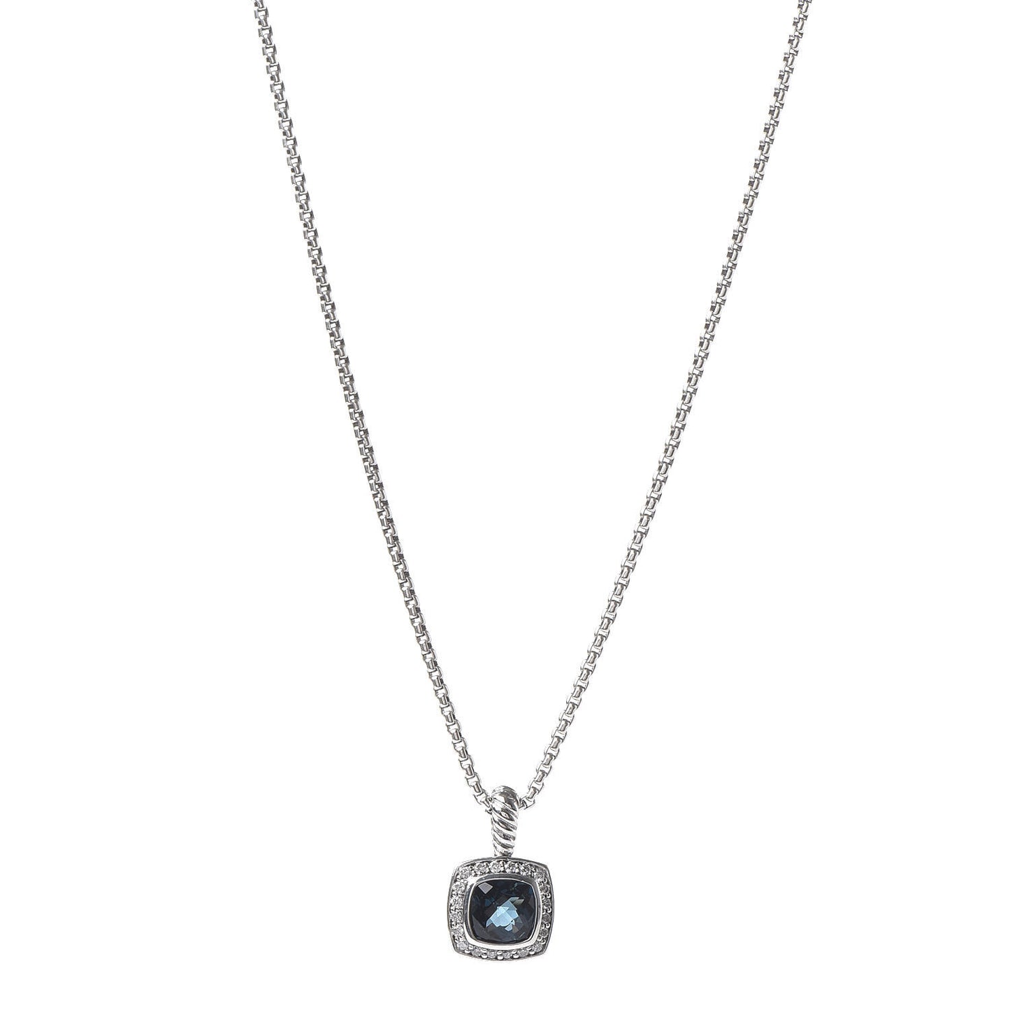 Sterling Silver Diamond Hampton Blue Topaz 7mm Petite Albion Pendant Necklace