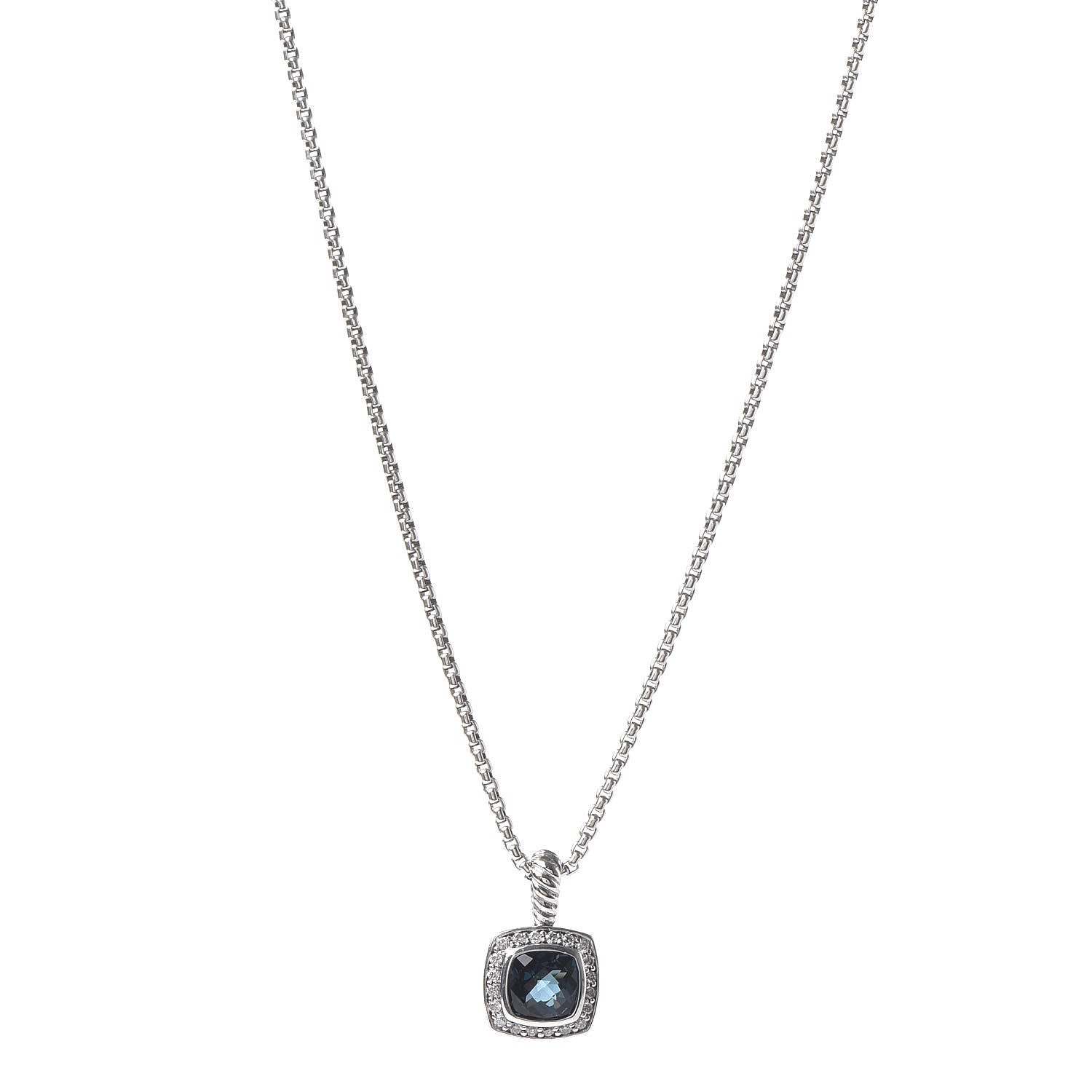 David Yurman Sterling Silver Diamond Hampton Blue Topaz 7mm Petite Albion Pendant Necklace 1 of 6