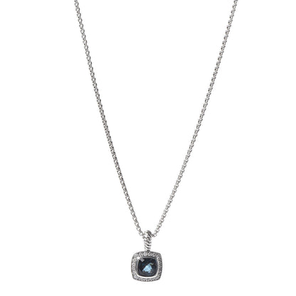 David Yurman Sterling Silver Diamond Hampton Blue Topaz 7mm Petite Albion Pendant Necklace 1 of 6