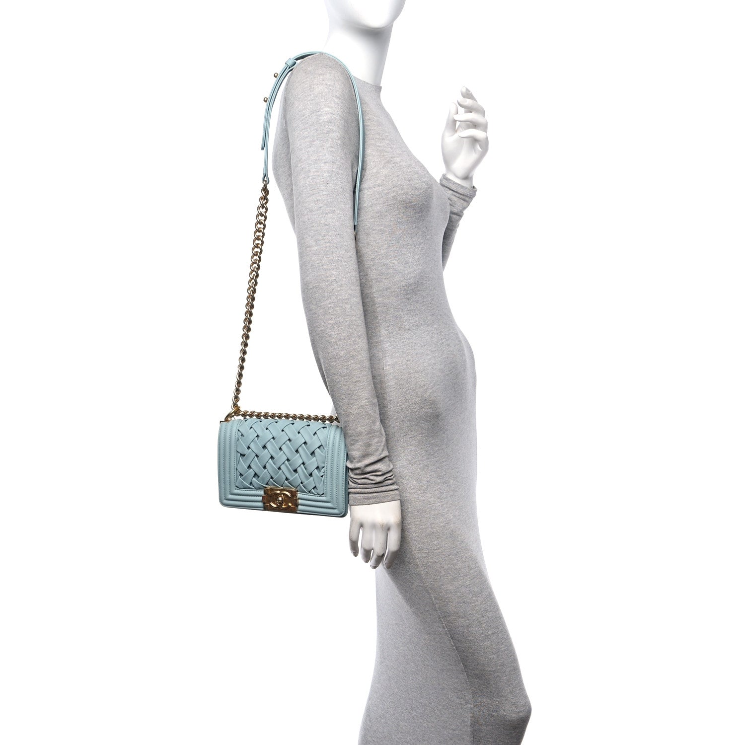 Chanel Lambskin Woven Small Chateau Boy Flap Light Blue 2 of 11