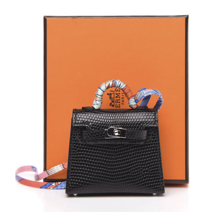 Hermes Lizard Mini Kelly Twilly Bag Charm Black 4 of 4