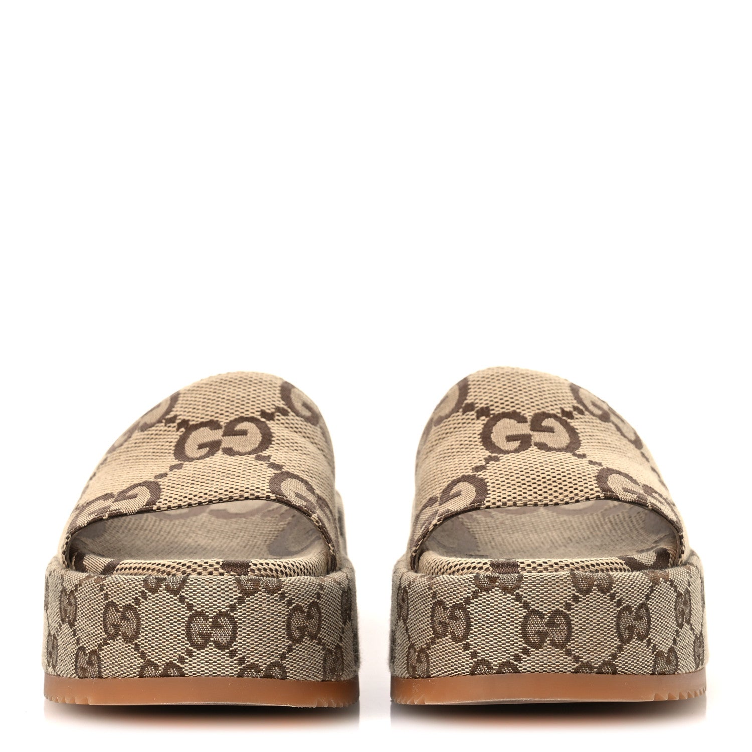 Gucci Monogram Maxi GG Angelina Platform 55mm Slide Sandals 36 Camel Ebony 3 of 11