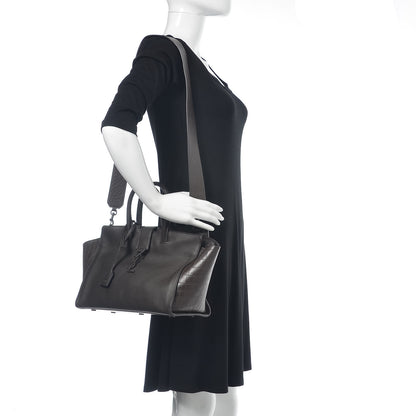 Saint Laurent Smooth Calfskin Crocodile Embossed Small Monogram Downtown Cabas Earth 2 of 9